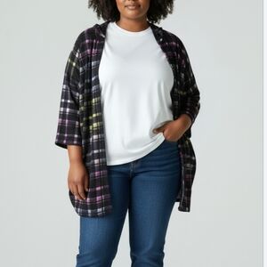 NWT Paper + Tee Knit Cardigan in Plaid Multi Size 1X